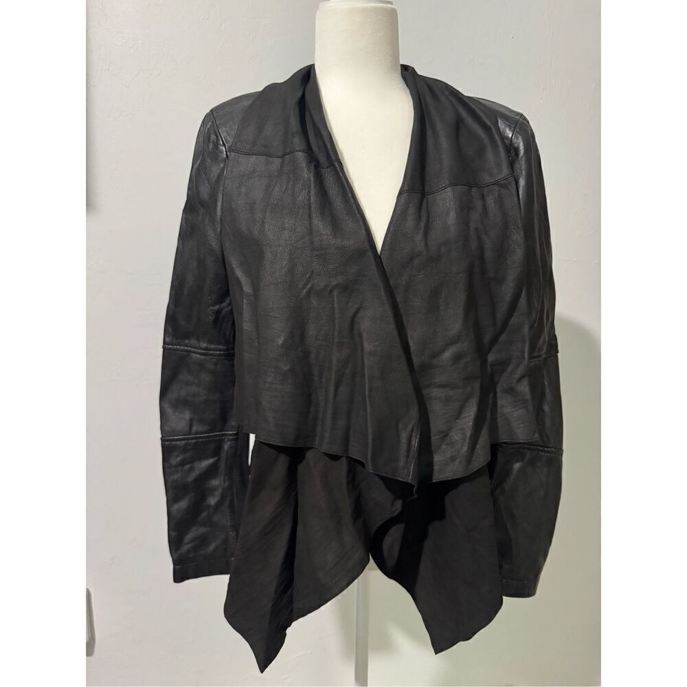 Zara Faux black leather open front draped jacket M